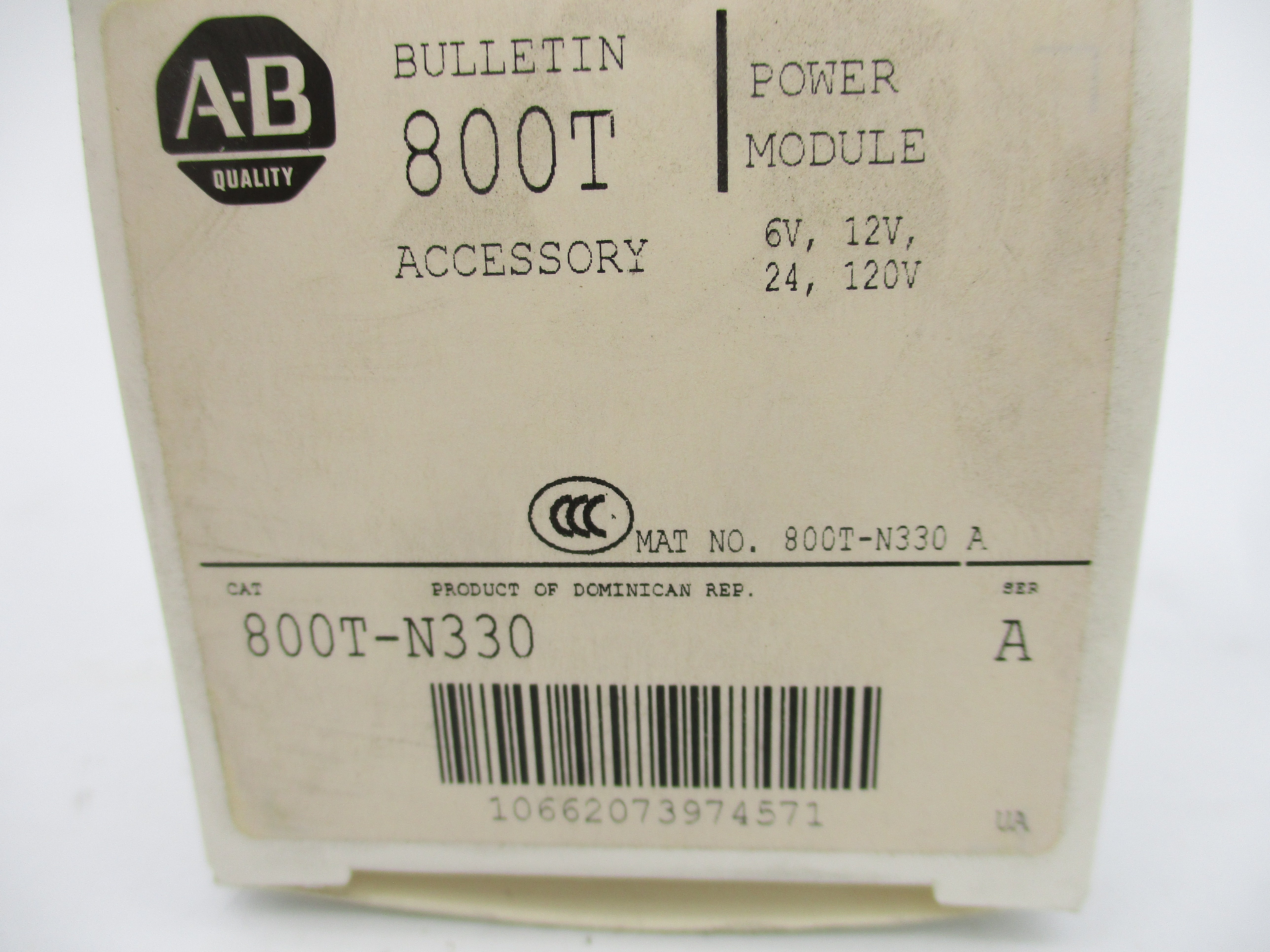 ALLEN BRADLEY 800T-N330 SER. A 240VAC/DC (WH) NSMP
