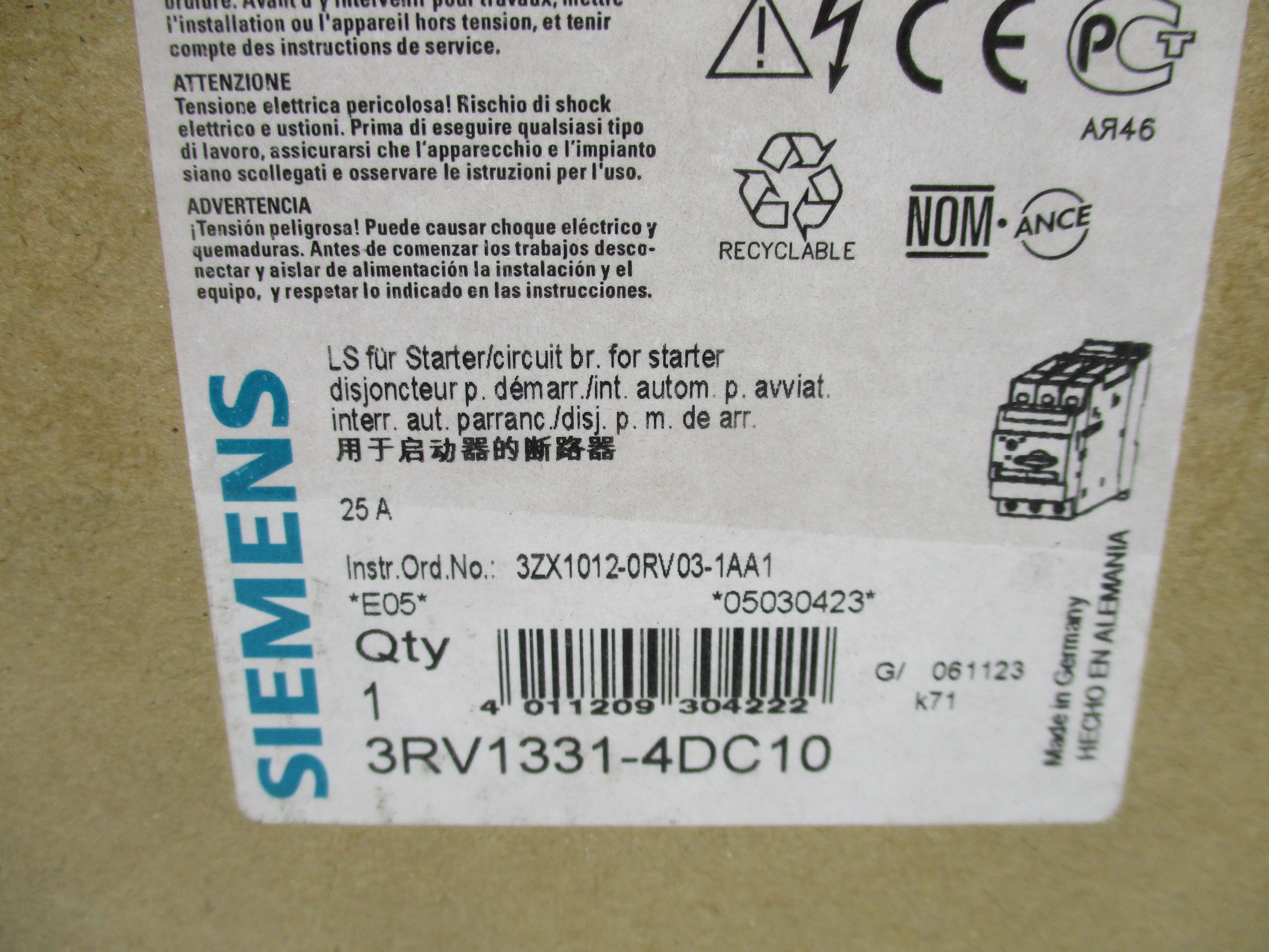 SIEMENS 3RV1331-4DC10 690V 25A NSMP