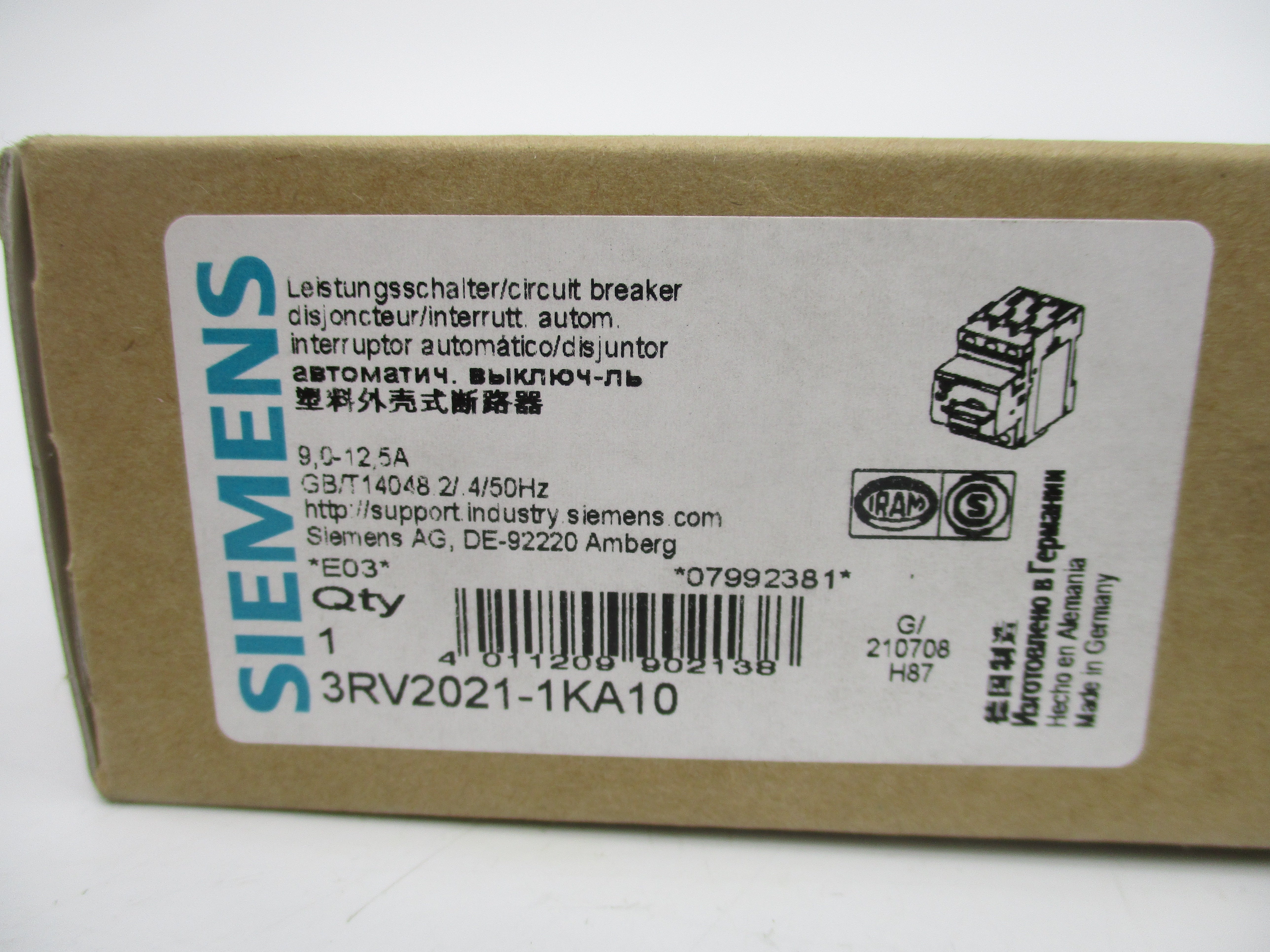 SIEMENS 3RV2021-1KA10 690V 9-12.5A NSMP