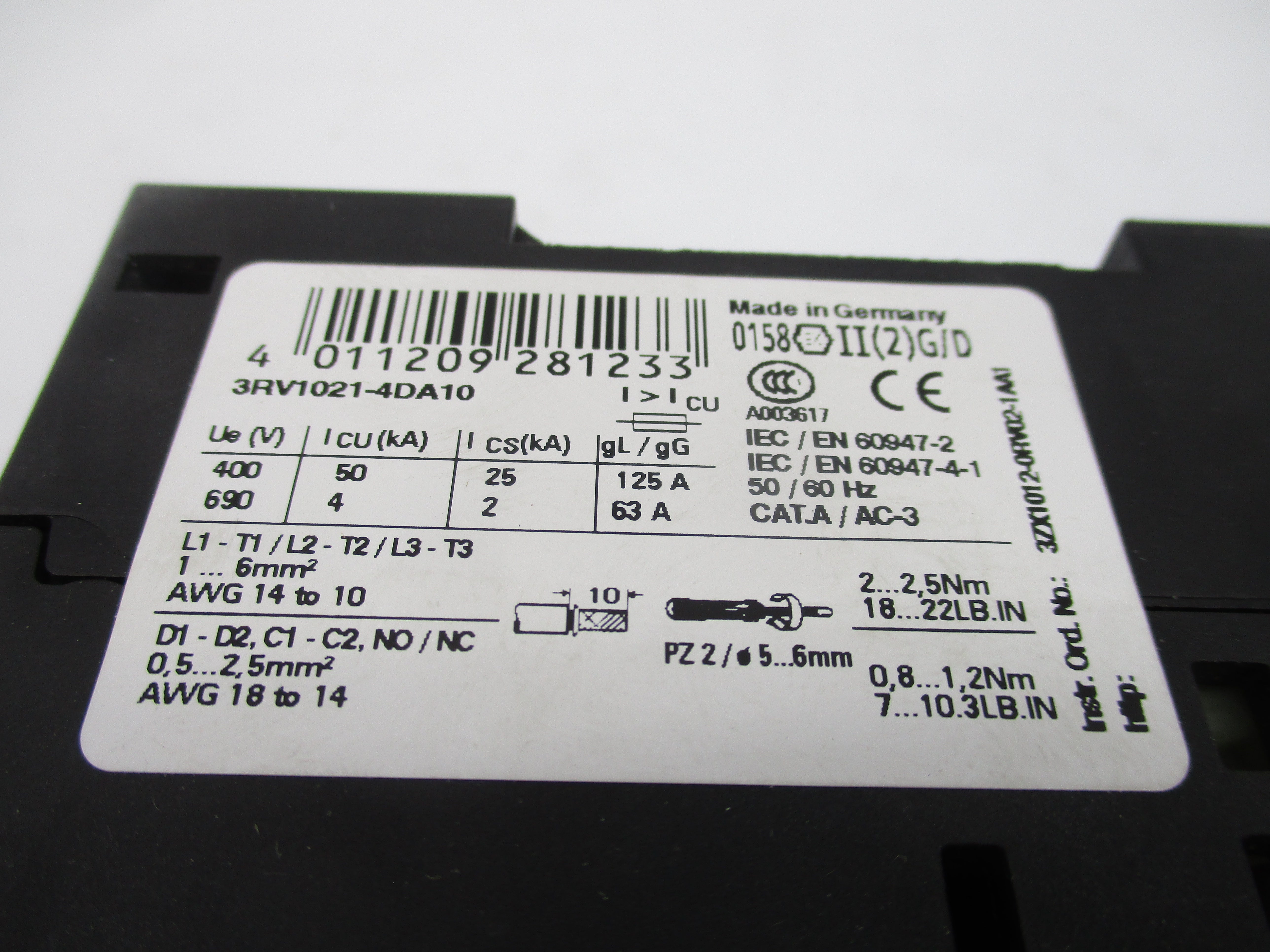 SIEMENS 3RV1021-4DA10 690V 20-25A NSMP