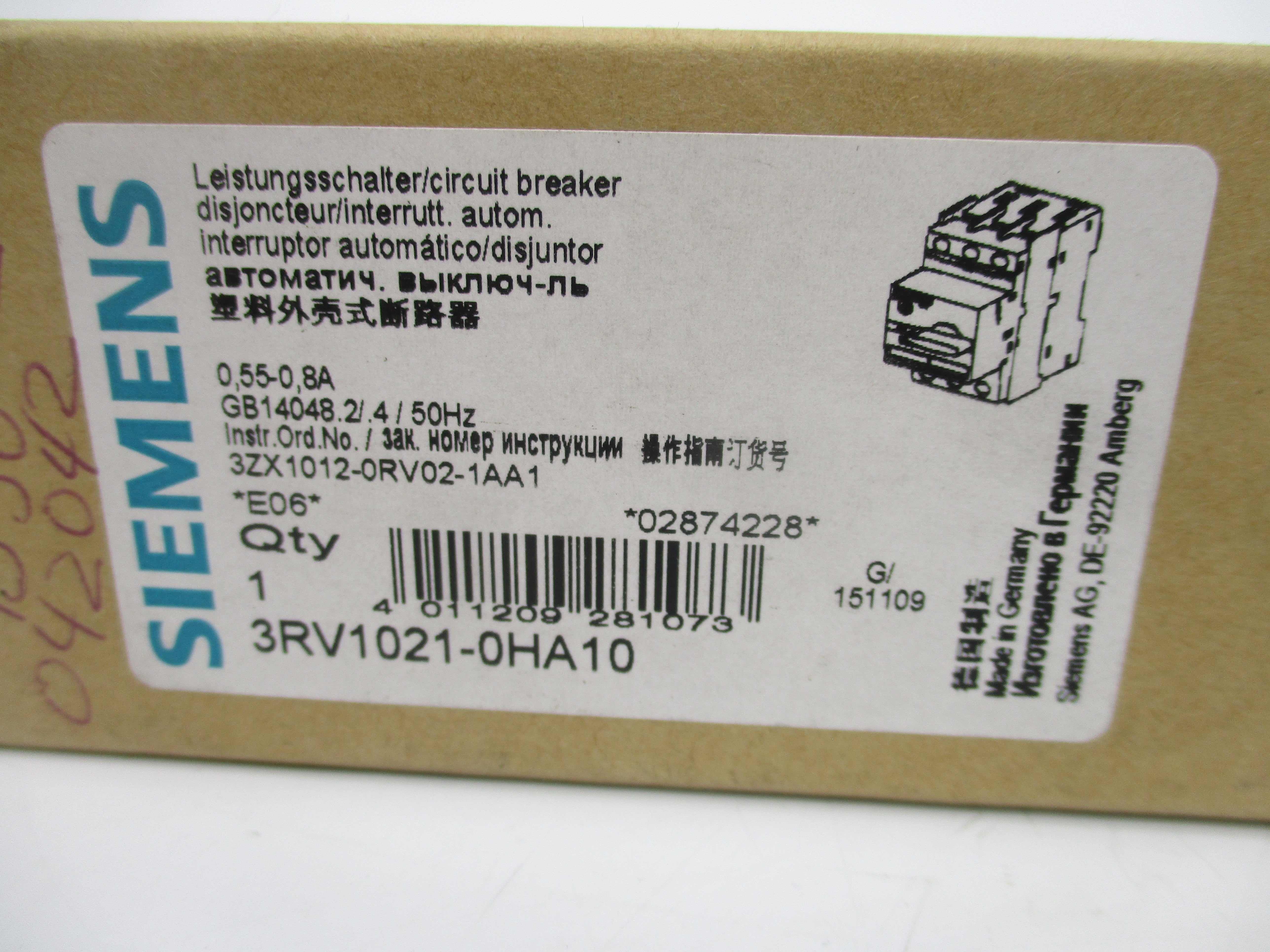 SIEMENS 3RV1021-0HA10 690V 0.55-0.8A NSMP