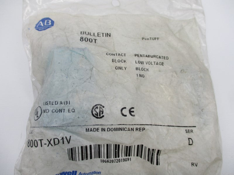ALLEN BRADLEY 800T-XD1V SER. D 300VAC 2.5A NSMP