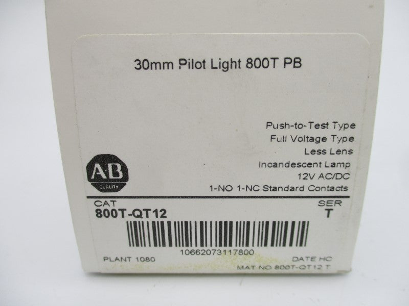 ALLEN BRADLEY 800T-QT12 SER. T 12VAC/DC (WH) NSMP
