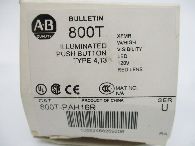 ALLEN BRADLEY 800T-PAH16R SER. U 120V (WH) NSMP