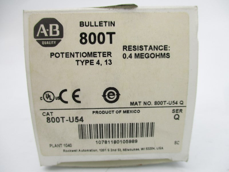 ALLEN BRADLEY 800T-U54 SER. Q 300VAC/DC (WH) NSMP