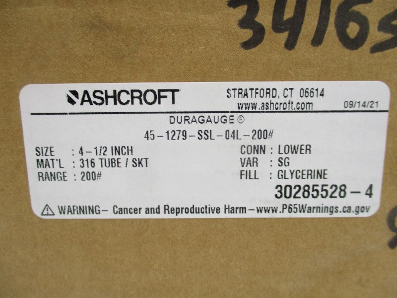 ASHCROFT 45-1279-SSL-04L-200# 0-200PSI 4-1/2" NSMP