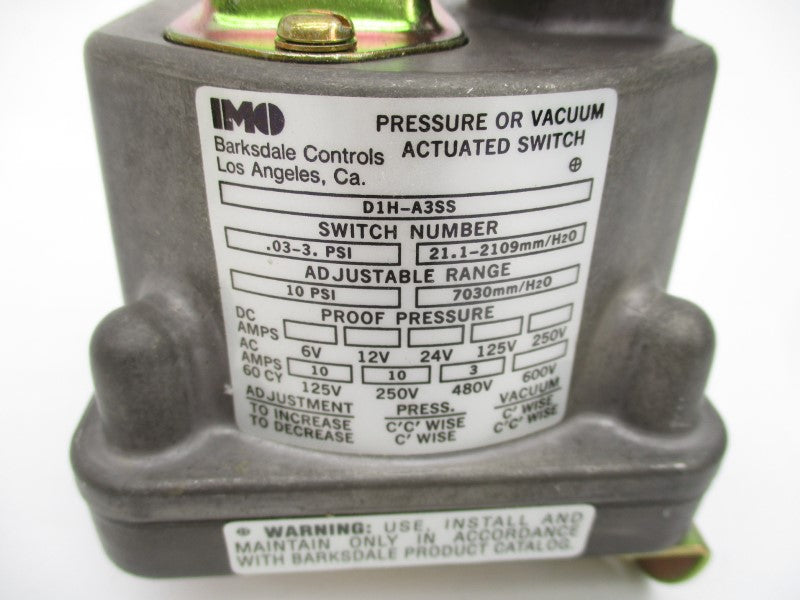 BARKSDALE D1H-A3SS 600V 0.03-3PSI NSMP