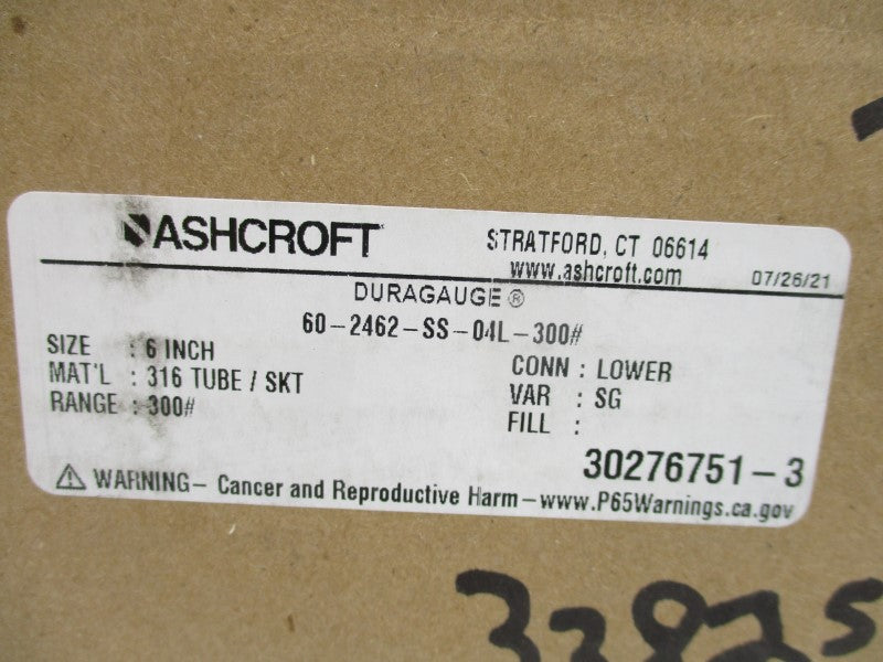 ASHCROFT 60-2462-SS-04L-300# 0-300PSI 6" NSMP