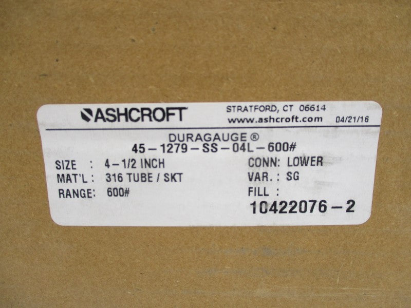 ASHCROFT 45-1279-SS-04L-600# 0-600PSI 4-1/2" NSMP