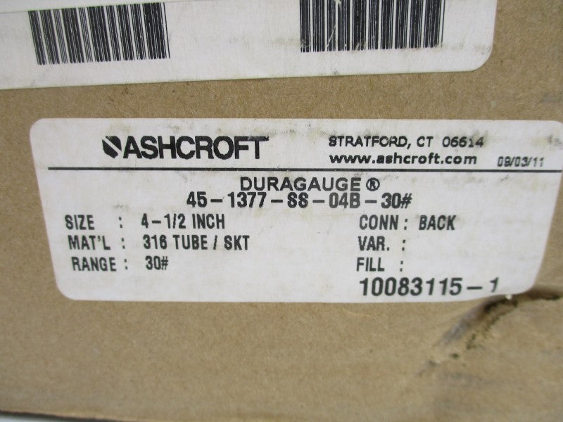 ASHCROFT 45-1377-SS-04B-30# 0-30PSI 4-1/2" NSMP