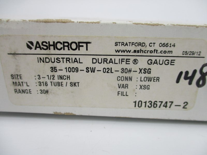 ASHCROFT 35-1009-SW-02L-30#-XSG 0-30PSI 3-1/2" NSMP