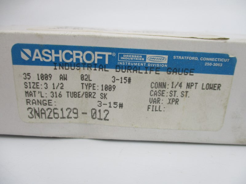 ASHCROFT 351009AW02L3-15# 3-15PSI 0-10 3-1/2" NSMP