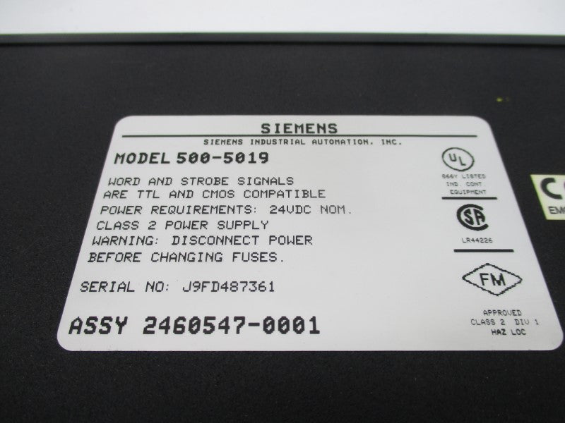SIEMENS 500-5019 2460547-0001 24VDC UNMP