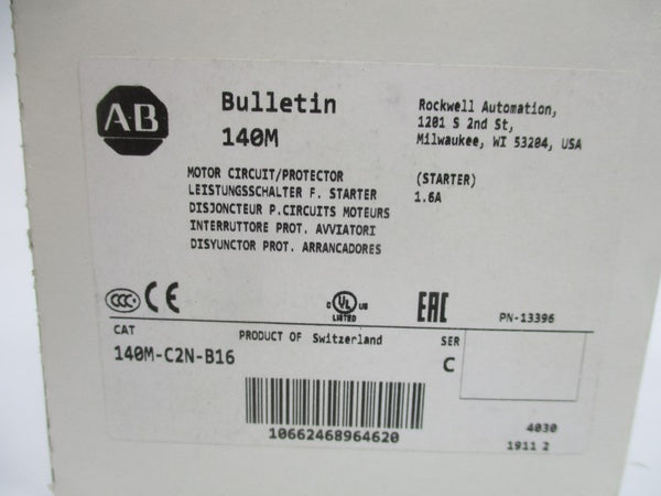 ALLEN BRADLEY 140M-C2N-B16 SER. C 600V 1.6A (WH) NSMP