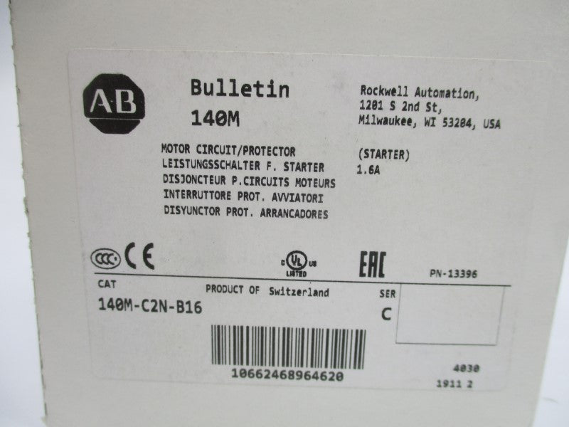 ALLEN BRADLEY 140M-C2N-B16 SER. C 600V 1.6A (WH) NSMP
