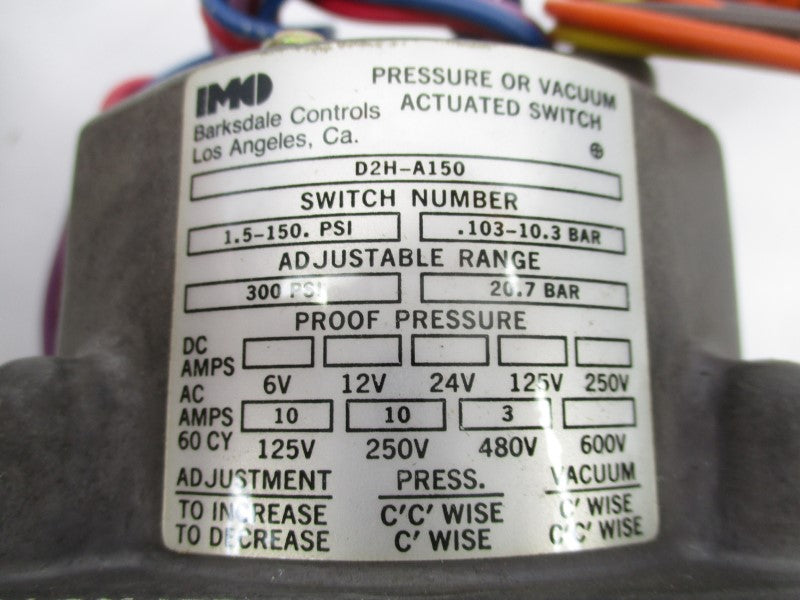 BARKSDALE D2H-A150 600V 1.5-150PSI NSMP