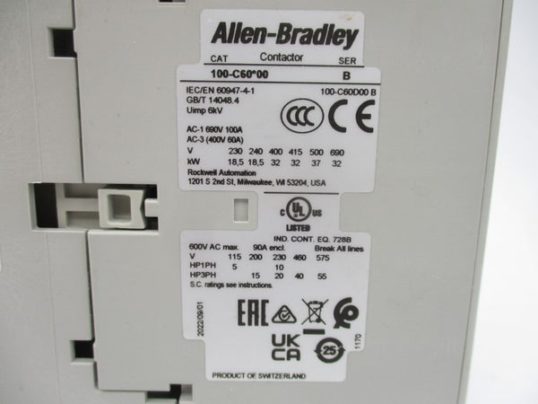 ALLEN BRADLEY 100-C60UD10 SER. B 110/120V (BR/WH) NSMP