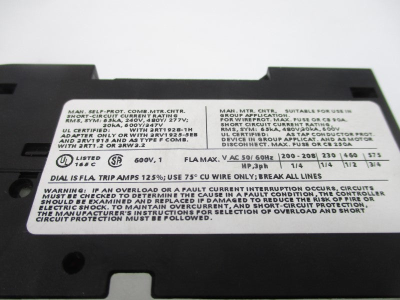 SIEMENS 3RV1021-0JA10 600V 0.7-1A (AS PICTURED) NSNP