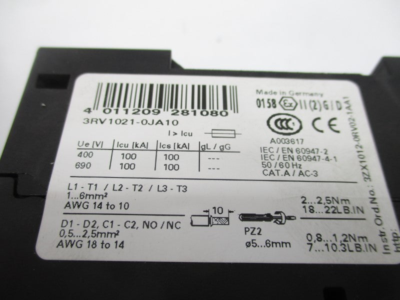 SIEMENS 3RV1021-0JA10 600V 0.7-1A (AS PICTURED) NSNP