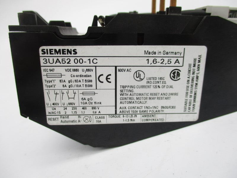 SIEMENS 3UA5200-1C 600VAC 1.6-2.5A NSNP