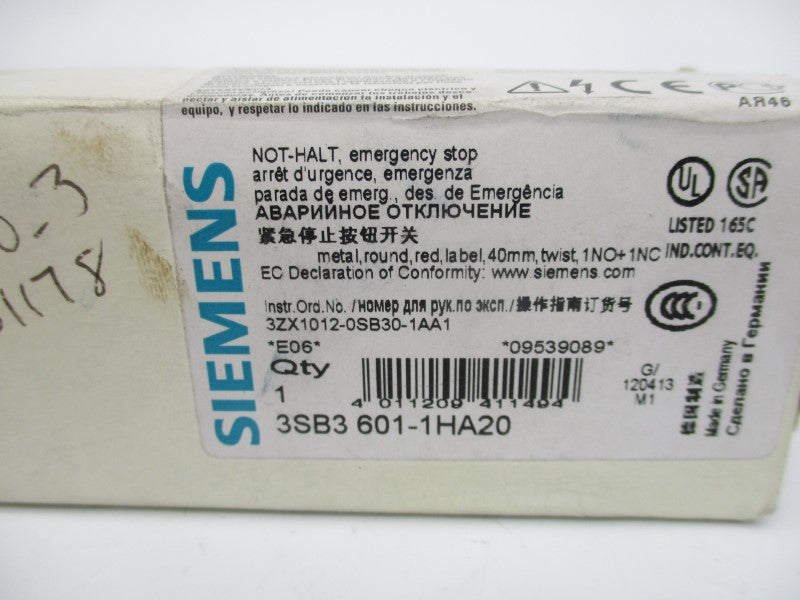 SIEMENS 3SB3601-1HA20 (NO KEY) NSMP