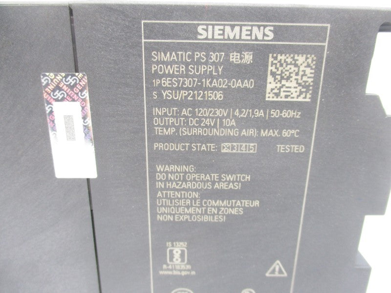SIEMENS 6ES7307-1KA02-0AA0 120/230V 4.2/1.9A NSNP