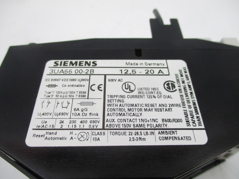 SIEMENS 3UA5500-2B 600VAC 12.5-20A UNMP