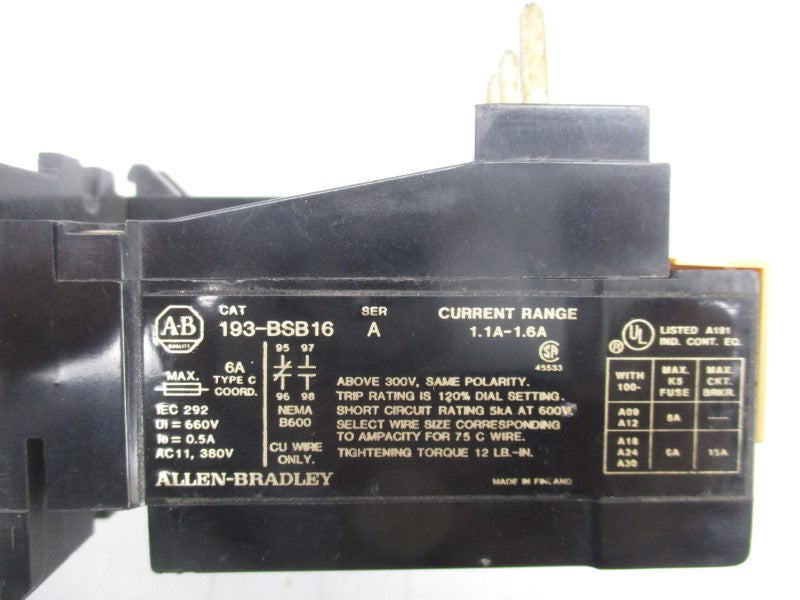 ALLEN BRADLEY 193-BSB16 SER. A 380V 1.1-1.6A (AS PICTURED) UNMP