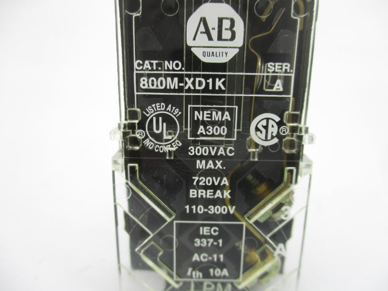ALLEN BRADLEY 800M-XD1K SER. A 300VAC (BK/YL) NSMP