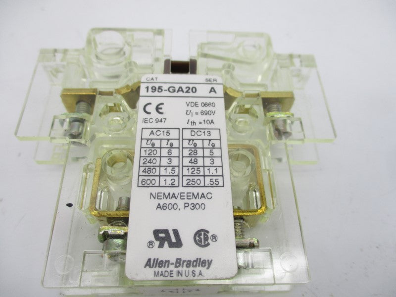 ALLEN BRADLEY 195-GA20 SER. A 600VAC 1.2A (BK/YL) NSMP