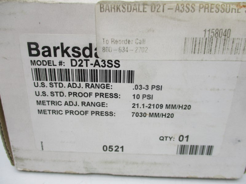 BARKSDALE D2T-A3SS 600V 0.03-3PSI NSMP