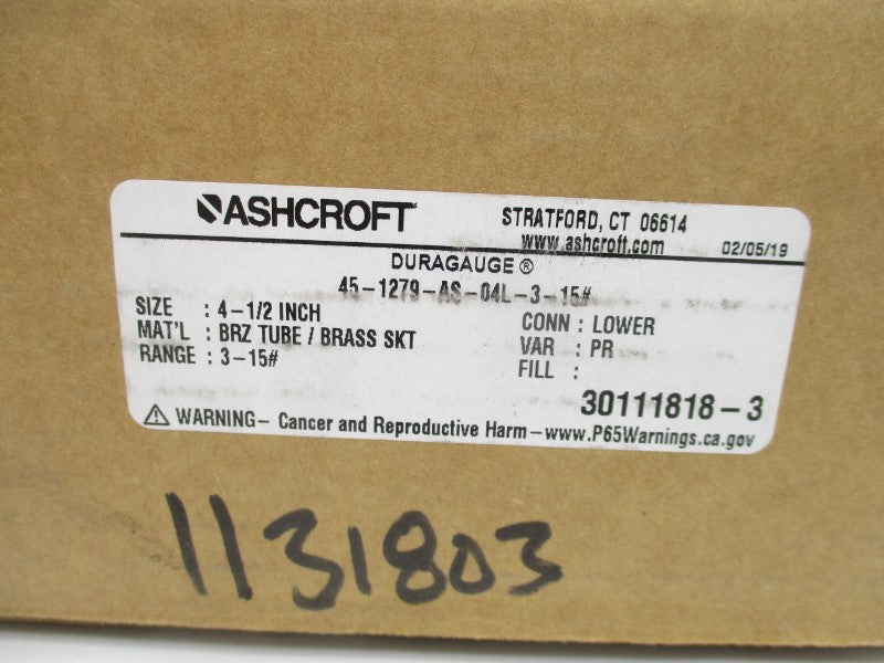 ASHCROFT 45-1279-AS-04L-3-15# 3-15PSI 0-50 4-1/2" NSMP