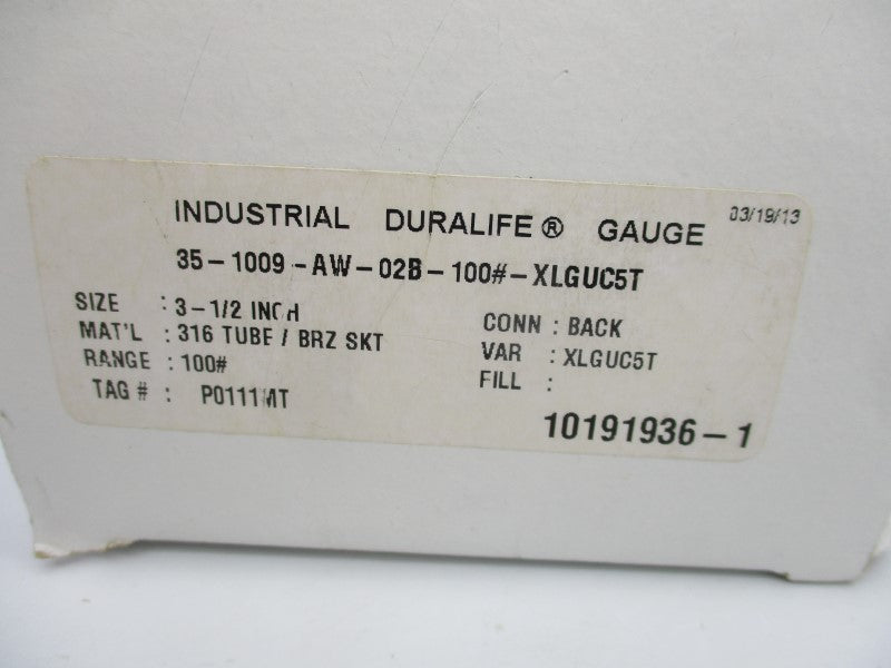 ASHCROFT 35-1009-AW-02B-100#-XLGUC5T 0-100PSI 3-1/2" NSMP