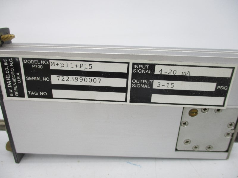 G.W. DAHL P700M+P11+P15 3-15PSI NSMP