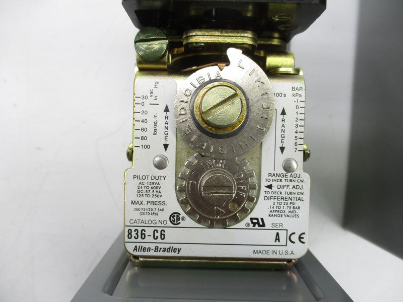 ALLEN BRADLEY 836-C6A SER. A 24-600VAC 100PSI (BR/WH) NSMP