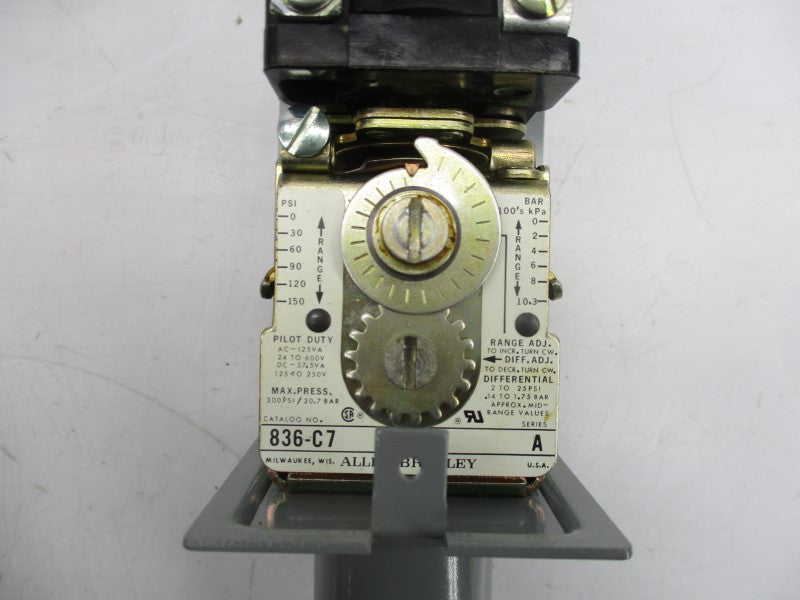 ALLEN BRADLEY 836-C7A SER. A 24-600VAC 0-150PSI (BR/YL) NSMP
