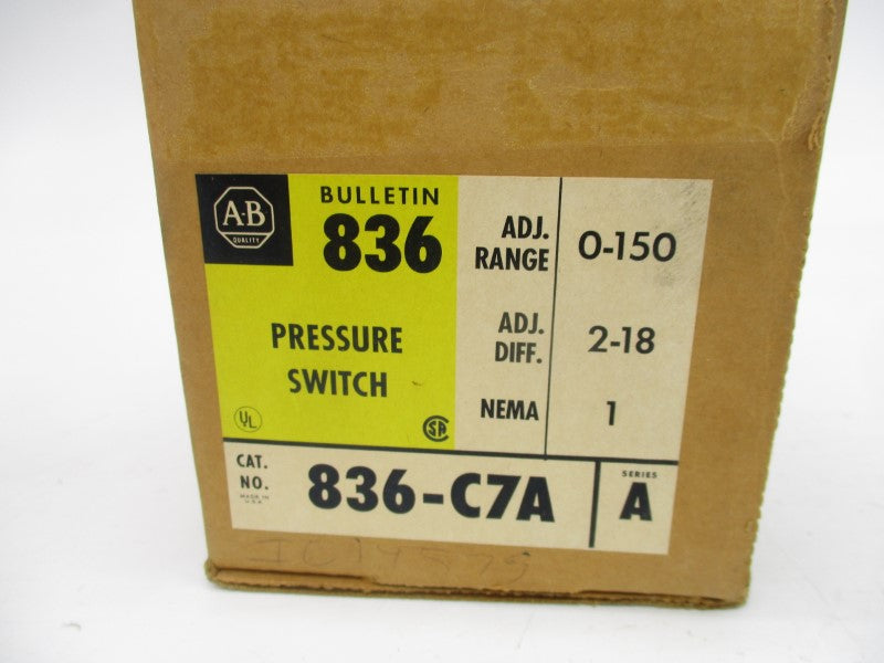 ALLEN BRADLEY 836-C7A SER. A 24-600VAC 0-150PSI (BR/YL) NSMP