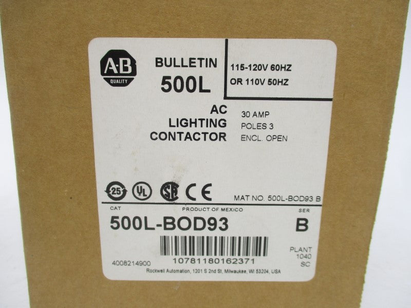 ALLEN BRADLEY 500L BOD93 SER. B 110/115-120V 30A (BR/WH) NSMP