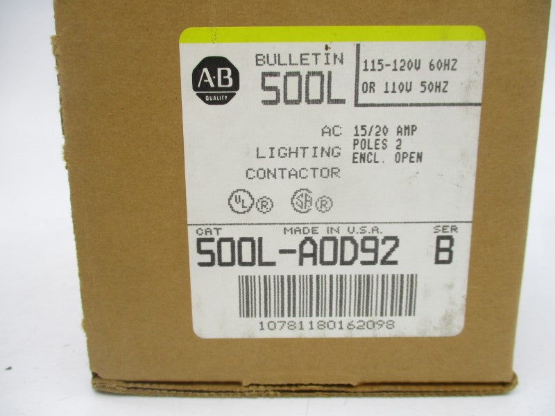ALLEN BRADLEY 500L-AOD92 SER. B 110/115-120V 15/20A (BR/YL) NSMP