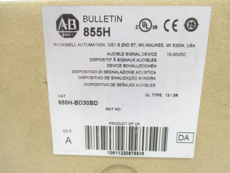 ALLEN BRADLEY 855H-BD30BD SER. A 10-30VDC (BR/WH) NSMP