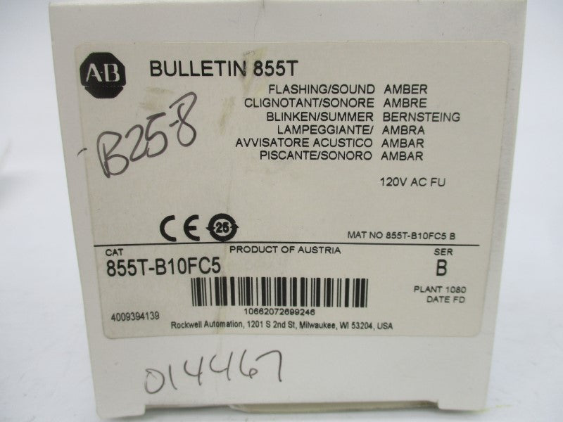 ALLEN BRADLEY 855T-B10FC5 SER. B 120VAC (WH) NSMP