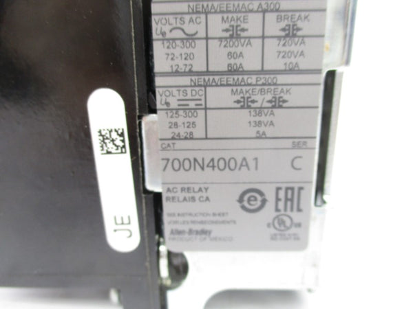 ALLEN BRADLEY 700-N400A1 SER. C 110/115-120V 60A (WH) NSMP