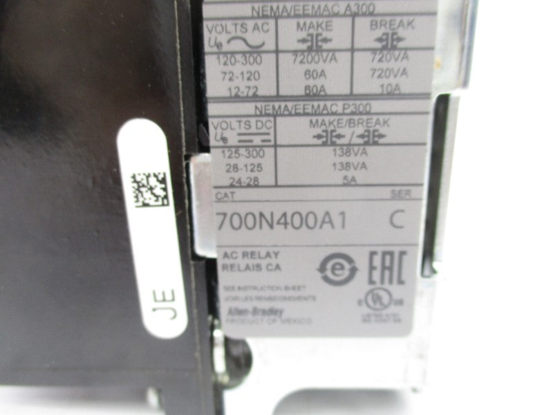 ALLEN BRADLEY 700-N400A1 SER. C 110/115-120V 60A (WH) NSMP
