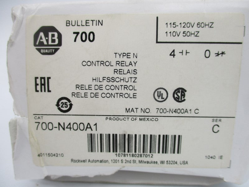 ALLEN BRADLEY 700-N400A1 SER. C 110/115-120V 60A (WH) NSMP