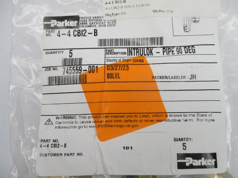 PARKER 4-4CBI2-B (PKG OF 5) NSMP