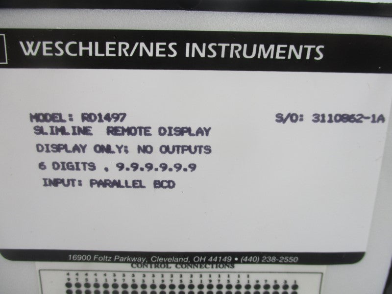 WESCHLER INSTRUMENTS RD1497 NSMP