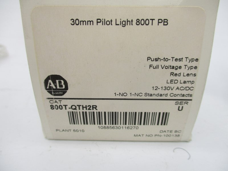 ALLEN BRADLEY 800T-QTH2R SER. U 12-130VAC/DC (WH) NSMP
