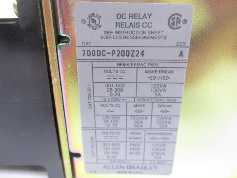 ALLEN BRADLEY 700DC-P200Z24 SER. A 24VDC (GOLD) (BR/WH) NSMP