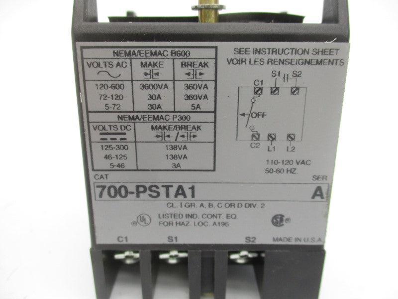 ALLEN BRADLEY 700-PSTA1 SER. A 110/115-120V 1.5-3S (WH) NSMP