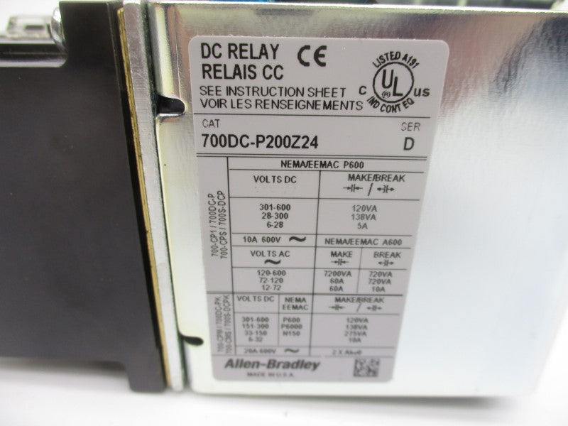ALLEN BRADLEY 700DC-P200Z24 SER. D 24VDC (SILVER) (BR/WH) NSMP